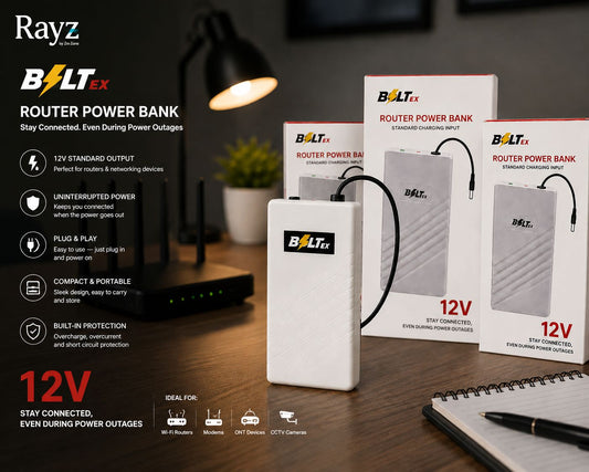 Bolt/ex 12V Router Power Bank on / off Button– High-Performance UPS for Non-Stop Internet (3-4 Hours Backup) - 20000Mah Battery